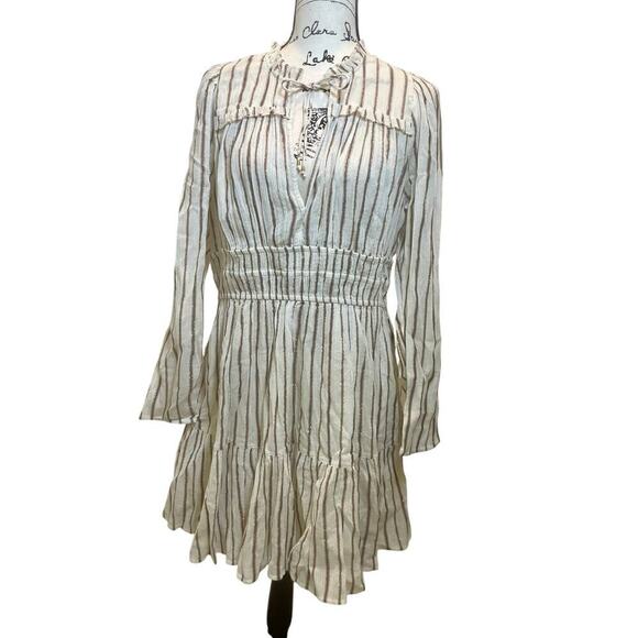 ULLA JOHNSON ROSALIND DRESS CREAM METALLIC RUFFLES RUCHED
SZ 12 OATMEAL CORE - Picture 10 of 16